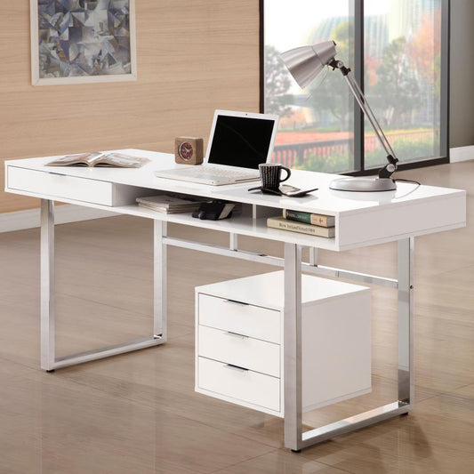 Escritorio Moderno De 4 Gabetas - Glossy White