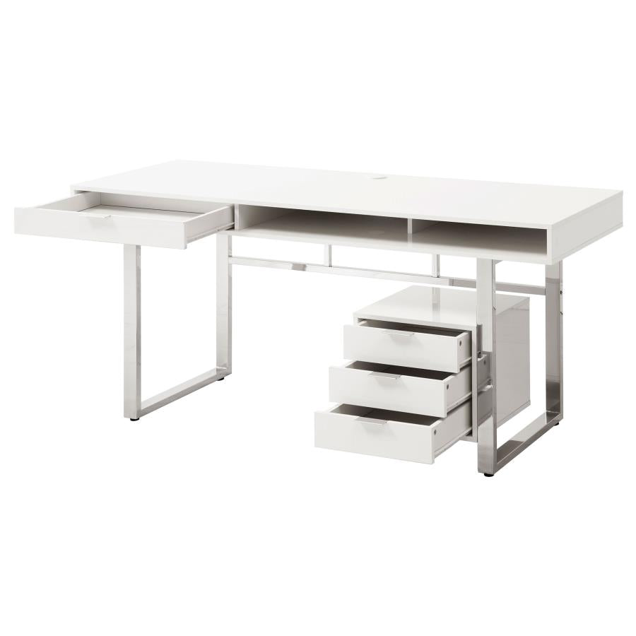 Escritorio Moderno De 4 Gabetas - Glossy White